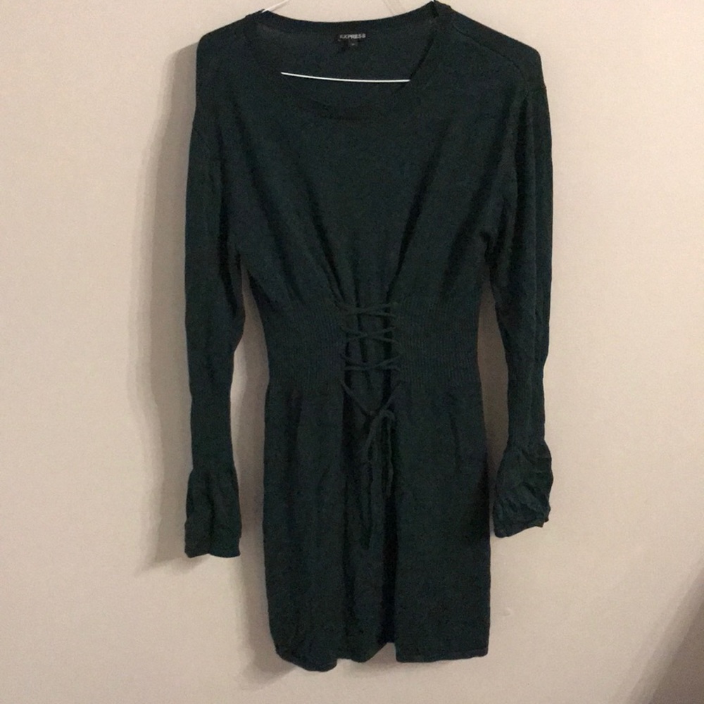 Empire waist forest green sweater dress